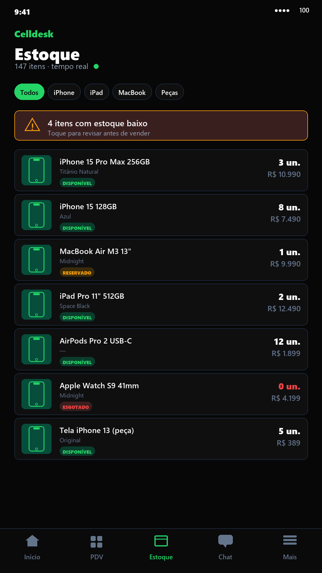 Celldesk — Estoque IMEI